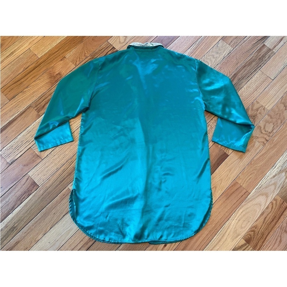 VTG Victoria's Secret Gold Label Green Satin Button Up Nightgown Womens Size M/L - Picture 8 of 12